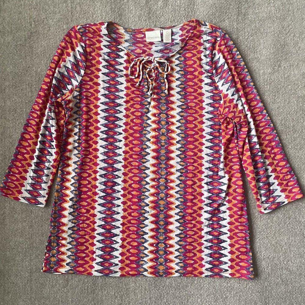 Chico's Shirt Womens 0 (Small) Pink Orange Purple Lightweight Thin Nylon Bright